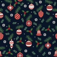 naadloos patroon van Kerstmis boom takken met feestelijk glas ballen. perfect voor achtergronden, omhulsel papier, scrapbooken, decor voor groet kaarten vector