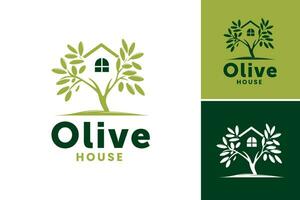 olijf- huis logo is een geschikt Bedrijfsmiddel voor een grafisch ontwerp vertegenwoordigen een merk of bedrijf verwant naar olijven. het kan worden gebruikt voor voedsel bedrijven, restaurants vector