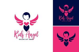 kinderen engel logo ontwerp is een speels en grillig logo ontwerp met een engelachtig thema, perfect voor kinderen merken, speelgoed- bedrijven, of ieder bedrijf gericht op een jong publiek. vector