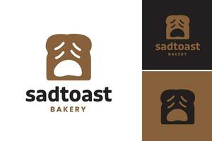 verdrietig geroosterd brood bakkerij logo is een ontwerp Bedrijfsmiddel geschikt voor een bakkerij of cafe dat wil naar overbrengen een eigenzinnig en uniek persoonlijkheid. het Kenmerken een verdrietig geroosterd brood karakter, toevoegen een tintje van eigenzinnigheid naar de merk. vector