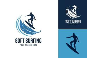 surfing logo sjabloon ontwerp is een ontwerp Bedrijfsmiddel geschikt voor creëren logos verwant naar surfen. het biedt een bewerkbare sjabloon met een surfing thema. vector