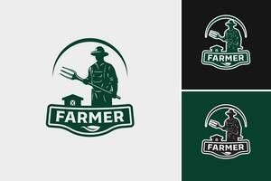 een boer logo geschikt voor agrarisch ondernemingen, boeren markten, of biologisch produceren merken. vector