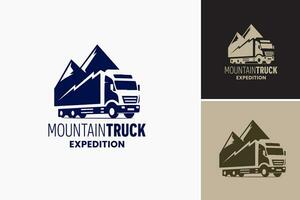 berg vrachtauto expeditie logo is een titel voor een ontwerp Bedrijfsmiddel dat is perfect voor een logo ontwerp verwant naar avontuurlijk expedities en van de weg af vrachtauto uitstapjes in bergachtig terreinen. vector