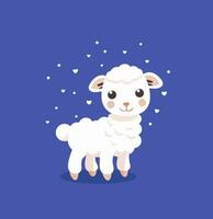 tekenfilm karakter wit lam schapen met schattig harten Aan een blauw achtergrond voor kinderen kleding, kleur boek, behang, mascotte, logo, ansichtkaart, poster, reclame vector