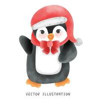 aanbiddelijk winter pinguïn met rood sjaal en hoed grillig Kerstmis illustratie vector