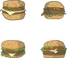 hamburger voedsel illustratie set. vlak tekenfilm ontwerp. geïsoleerd vector. vector