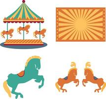 wijnoogst carnaval circus in vlak tekenfilm ontwerp. geïsoleerd vector set.