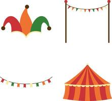 wijnoogst carnaval circus met kleurrijk ontwerp. geïsoleerd vector set.