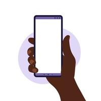 Afrikaanse man hand met smartphone met leeg wit scherm. vector