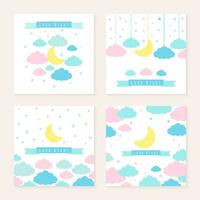 kinderachtig illustraties met maan wolken en sterren reeks vector