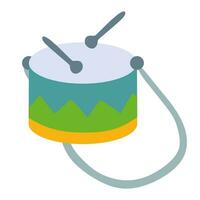 schattig trommel met riem en drumstokken in wijnoogst retro stijl in blauw en groen pastel kleuren. vector illustratie in tekenfilm stijl Aan wit geïsoleerd achtergrond. hand- getrokken musical instrument, percussie.