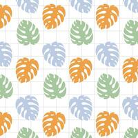 naadloos patroon met monstera bladeren en rooster lijnen. vector illustratie