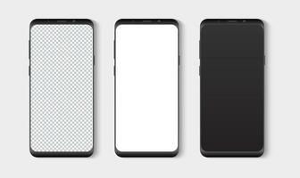 realistisch smartphone mockup set. mobiel telefoon blanco, wit, transparant scherm ontwerp bespotten omhoog. geïsoleerd vector illustratie