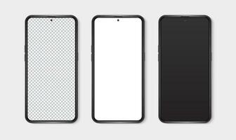realistisch smartphone mockup set. mobiel telefoon blanco, wit, transparant scherm ontwerp bespotten omhoog. geïsoleerd vector illustratie