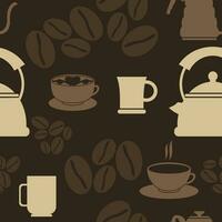 bewerkbare vector illustratie van koffie uitrusting naadloos patroon met donker achtergrond voor decoratief element van cafe verwant ontwerp