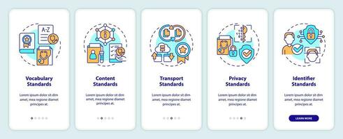 meerdere pictogrammen vertegenwoordigen Gezondheid interoperabiliteit middelen mobiel app scherm set. walkthrough 5 stappen grafisch instructies met dun lijn pictogrammen concept, ui, ux, gui sjabloon. vector