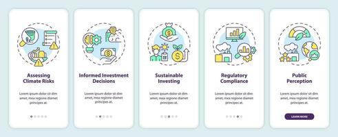 2d pictogrammen vertegenwoordigen klimaat statistieken mobiel app scherm set. walkthrough 5 stappen veelkleurig grafisch instructies met lineair pictogrammen concept, ui, ux, gui sjabloon. vector