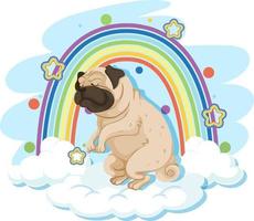 schattige hond op de wolk met regenboog vector