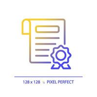 2d pixel perfect helling certificaat icoon, geïsoleerd vector, dun lijn document illustratie. vector