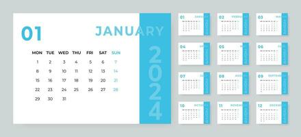maandelijks bureau kalender sjabloon voor 2024 jaar vector
