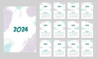 muur kalender van 2024 met bloemen achtergrond en borstel verf vormen vector