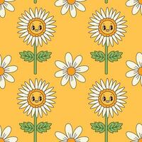 groovy bloemen naadloos patroon. retro jaren 70 glimlachen gezicht bloemen grafisch elementen geïsoleerd. hippie, vrede, bloem macht gemakkelijk lineair stijl groovy decoratief vector illustratie. retro wijnoogst bloemen.