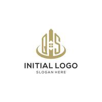 eerste qs logo met creatief huis icoon, modern en professioneel echt landgoed logo ontwerp vector