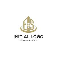 eerste es logo met creatief huis icoon, modern en professioneel echt landgoed logo ontwerp vector