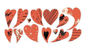 reeks van abstract harten met texturen voor Valentijnsdag dag. hand- trek illustratie vector