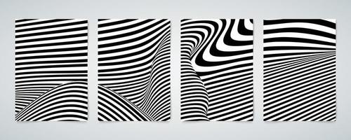 abstracte op-art van vervorming lijnpatroon golvende brochure poster set. vector