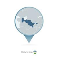 kaart pin met gedetailleerd kaart van Oezbekistan en naburig landen. vector
