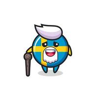 schattige zweedse vlagbadge opa houdt een stok vast vector