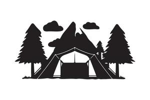 camping silhouet zwart kleur in wit achtergrondgeluid vector