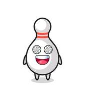 schattig bowlingpin-personage met gehypnotiseerde ogen vector