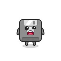 het geschokte gezicht van de schattige floppy disk-mascotte vector