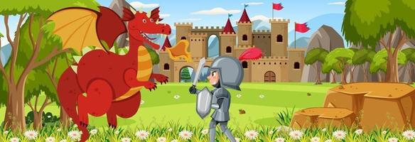 ridders vechten met draak in het kasteel vector