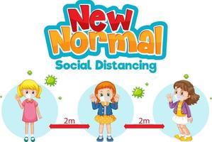 nieuwe normaal met kinderen houd social distancing vector