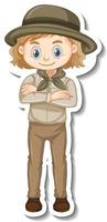 meisje in safari outfit stripfiguur sticker vector