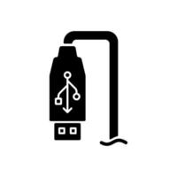 usb-uitgang zwart glyph handmatig labelpictogram vector