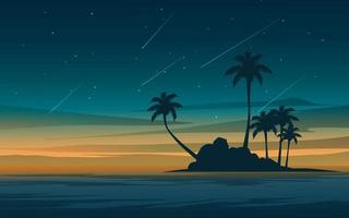 silhouet van eiland bij sterrennacht vector