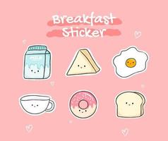 leuke collectie ontbijtstickers in pastelkleur vector