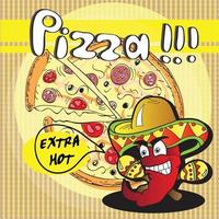 chili rode peper en extra hete pizza - vectorkaart vector