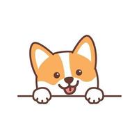 schattige welsh corgi dog poten omhoog over muur, vectorillustratie vector