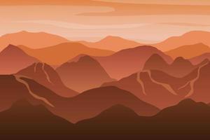 prachtige oranje silhouet berglandschap bij zonsondergang. vector