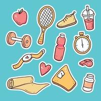 handgetekende set fitnessstickers vector