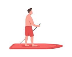 man zwemmen naar paddleboard semi-egale kleur vectorkarakter vector