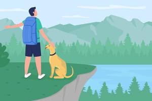 backpacker met hond egale kleur vectorillustratie vector