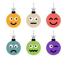 set kleurrijke kerstballen met schattig gezicht vector