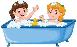 schattig meisjes nemen een bad in de bad. vector illustratie