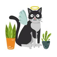 schattig kat engel tussen bloemen. vector ontwerp Aan wit achtergrond